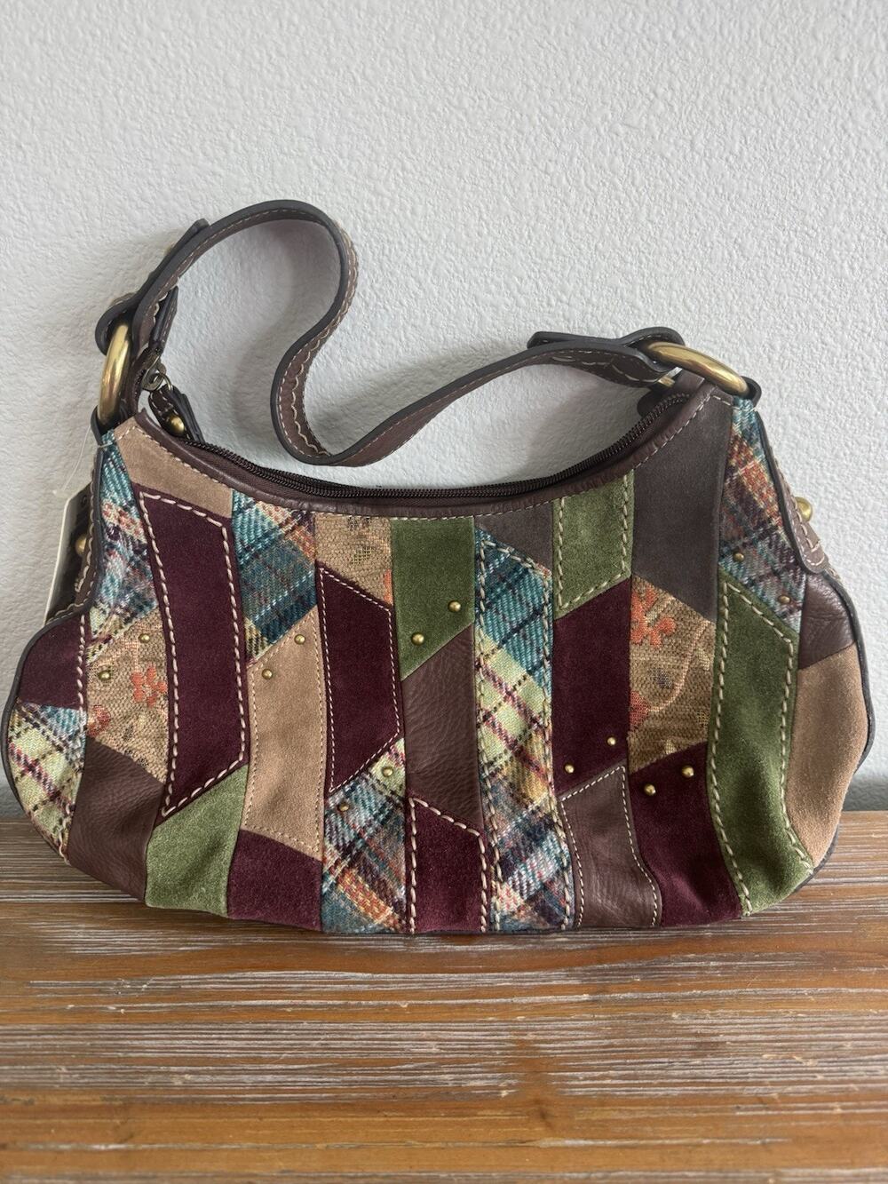 New Fossil Vintage Leather Patchwork Hobo Purse Bag Beautiful